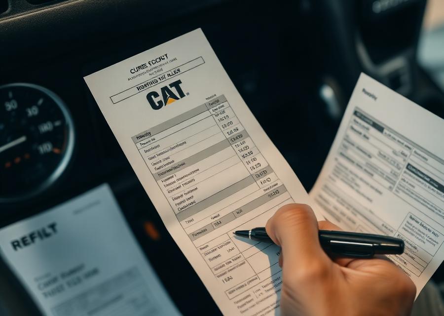 CAT scale ticket and trucking paperwork referenced on a truck dashboard